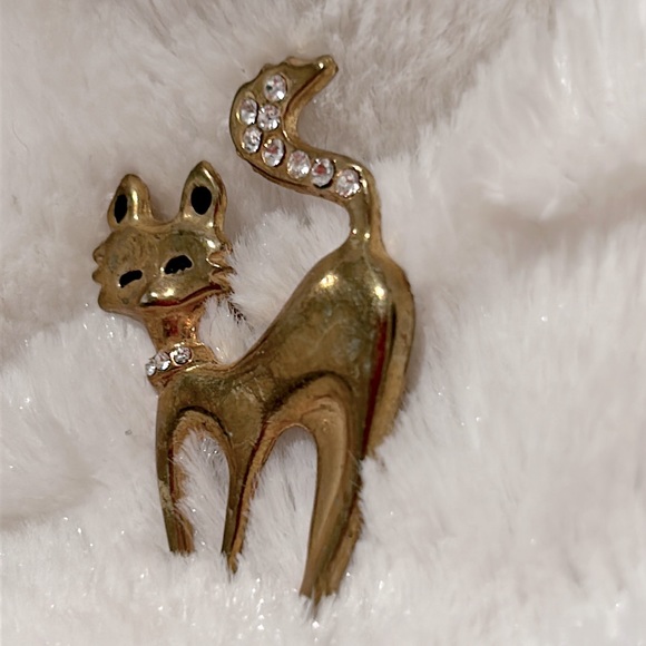 VINTAGE NEW FOX BROOCH  W RHINESTONE TAIL AND COLLAR NEW - Picture 5 of 11